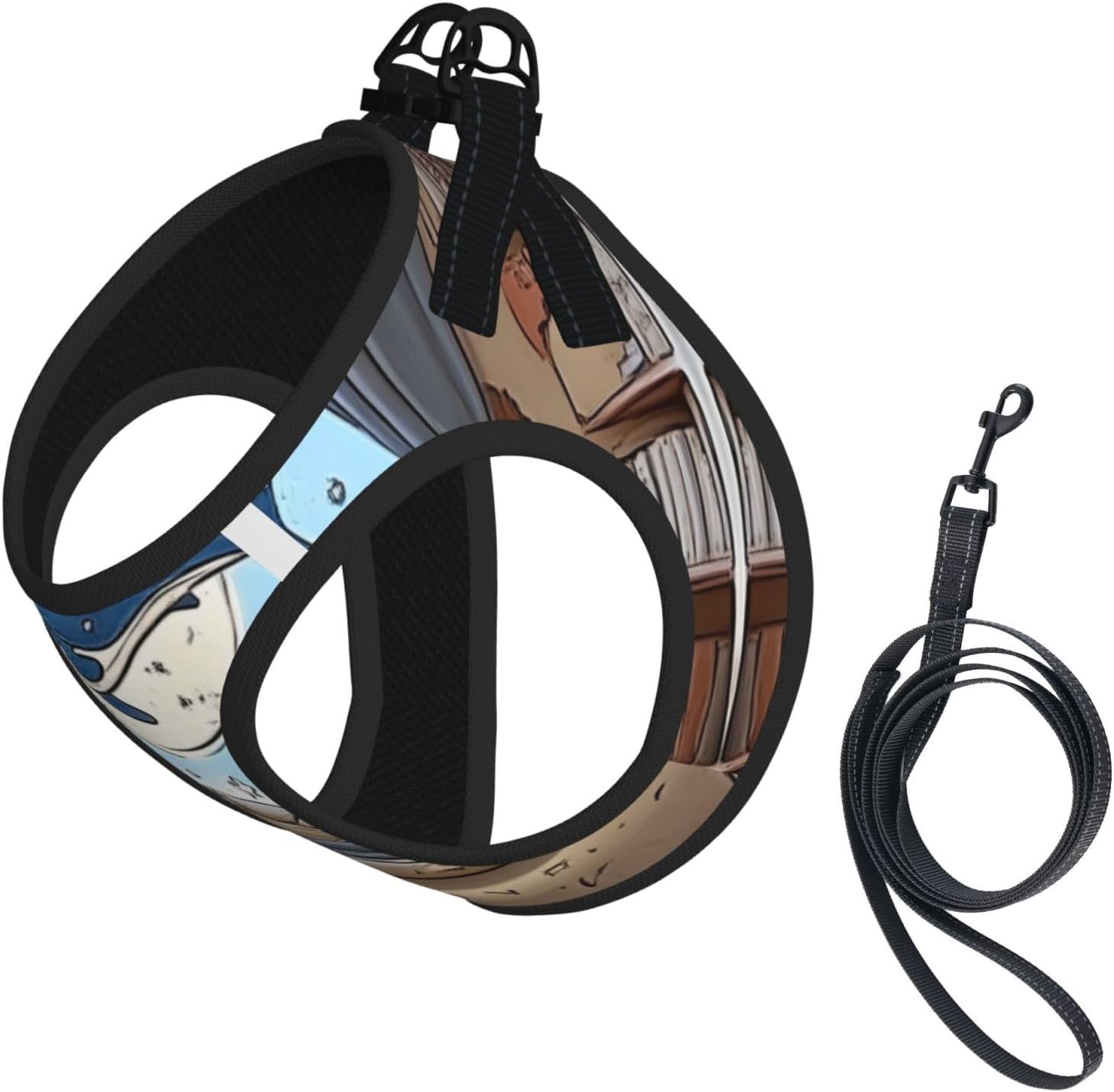 Dolphin Illustration Pet Vest Small Size Dog Harness and Leash Set for Training, Reflective & Adjustable with Accessories Medium