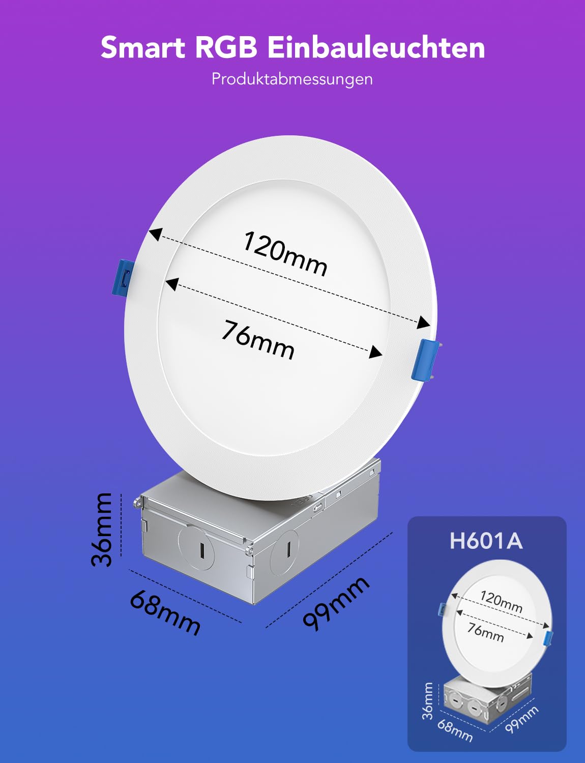 Govee Smart LED Einbaustrahler 11W, RGBWW Einbauleuchten 120mm Dimmbare, ultraflache Deckenspots Kompatibel mit Matter und Alexa 850LM, Einbauspots für Badezimmer Küche Wohnzimmer, 4 Stück