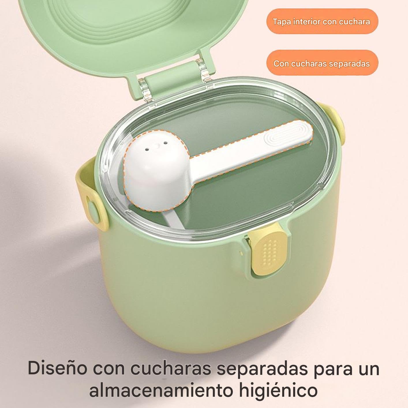 Dispensador de Leche de Viaje Portátil - Dispensador para Harina de Arroz con Cuchara - Organizador para Viajes Guarderías Paseos en Cochecito Canguros Playas Avión Tren