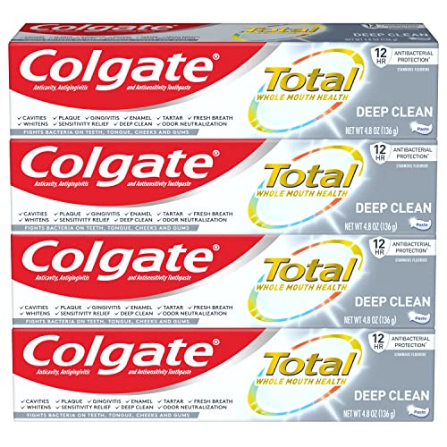 Colgate Total Toothpaste with Stannous Fluoride and Zinc Multi Benefit Toothpaste with Sensitivity Relief and Cavity Protection Deep Clean - 4.8 Ounce (4 Pack)