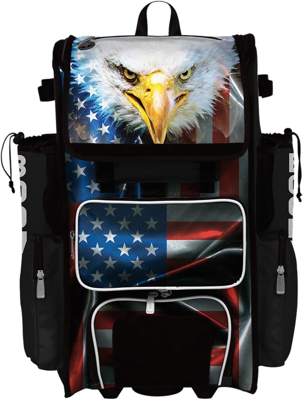 Boombah Superpack Hybrid Rolling Bat Bag - USA Eagle Black/Red/White - Wheeled & Backpack Version