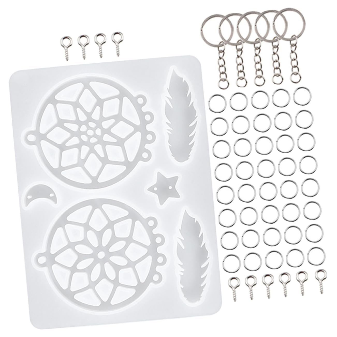 TEHAUX Epoxy Resin Mould for Dream Catcher 66-Piece DIY Craft Kit Catcher Silicone Mold for Boys and Girls and Adults