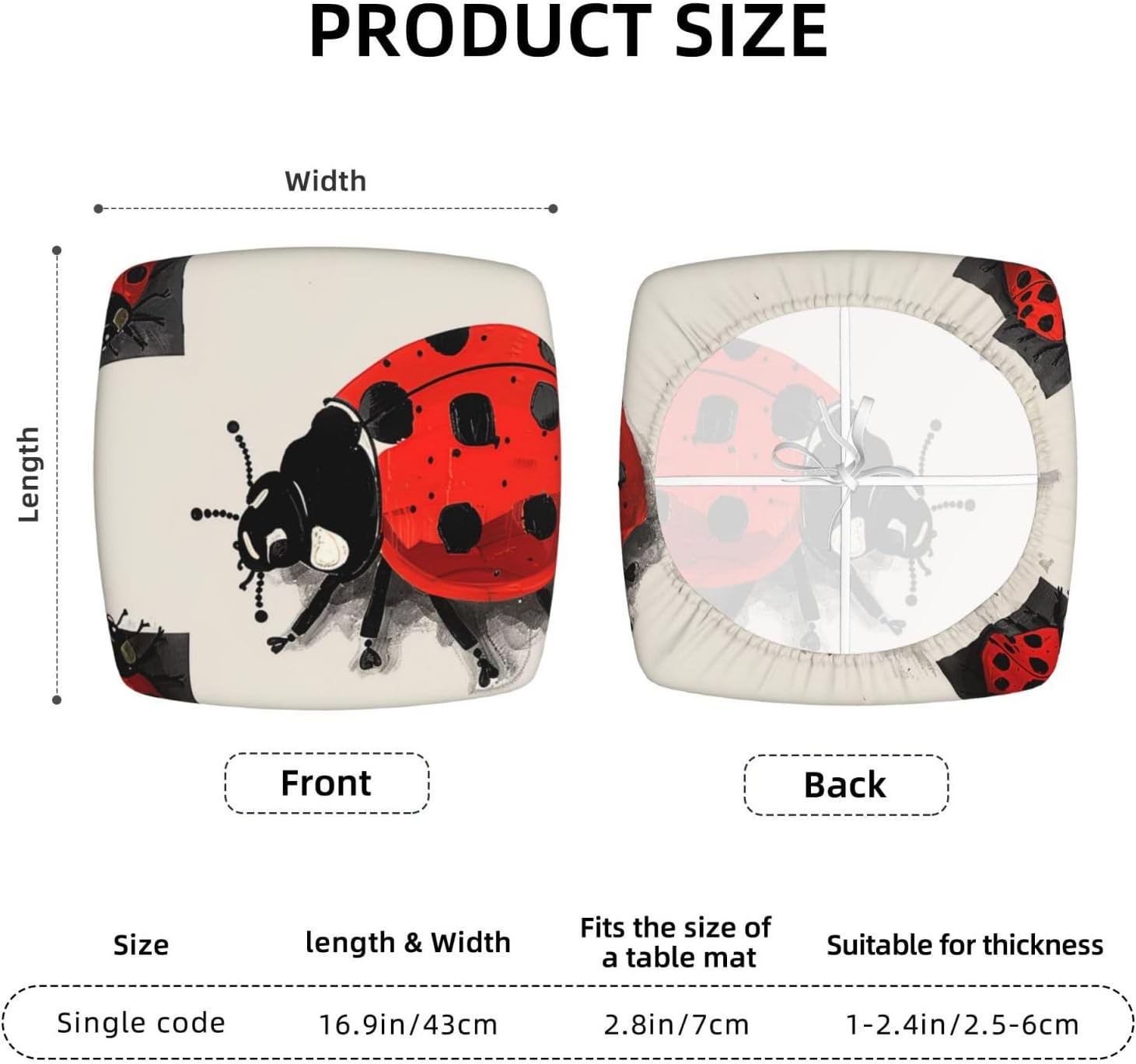 Ladybugs Print Square Cushion Covers 6 Pcs Set Elastic Non-Slip Seat Cushion Slipcovers Pet Furniture Protectors for Chair, Sofa