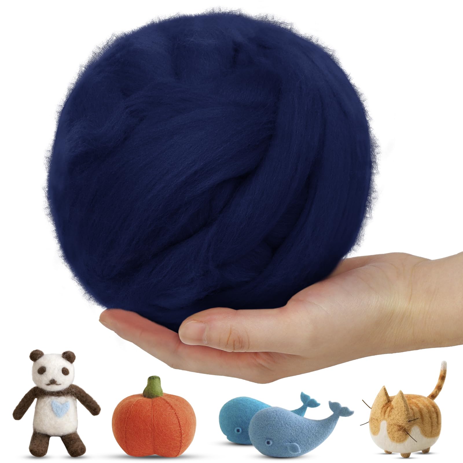 LEREATI Wool Roving for Needle Felting, 500g Felting Wool Yarn Needle Felt Wool Chunky Yarn, Core Wool for Needle Felting, Hand Spinning, Wet Felting, DIY Handcrafts (Dark Blue)