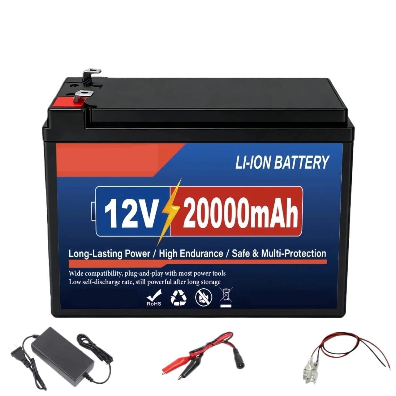 Batteria A Ciclo Profondo Pacco Batterie Ricaricabili, 12V 100Ah | Accumulatore con scheda elettronica integrata for moto e alimentatore da campeggio(12V 20000mAh Set)