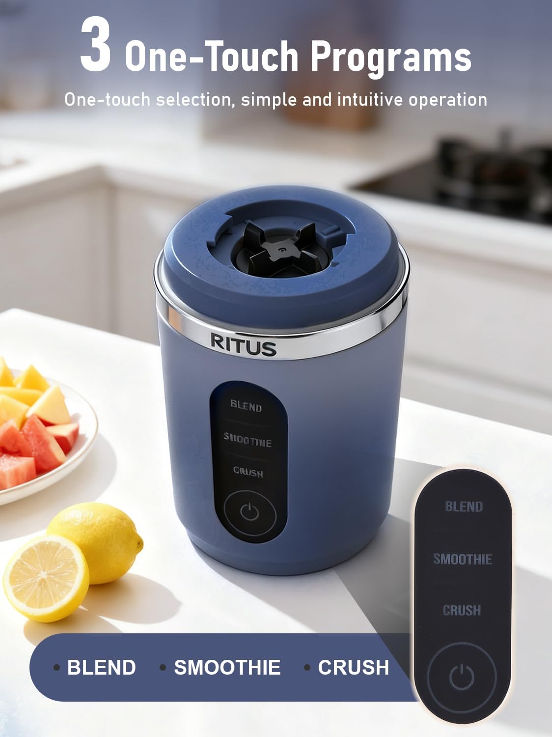 RITUS VORTEX Pro Frullatore portatile, frullatore personale con contenitore rimovibile per frullati miscela Ice Crush 3 programmi, senza fili, 567 g, senza BPA, vaschetta ad anello magnetico, lavabile
