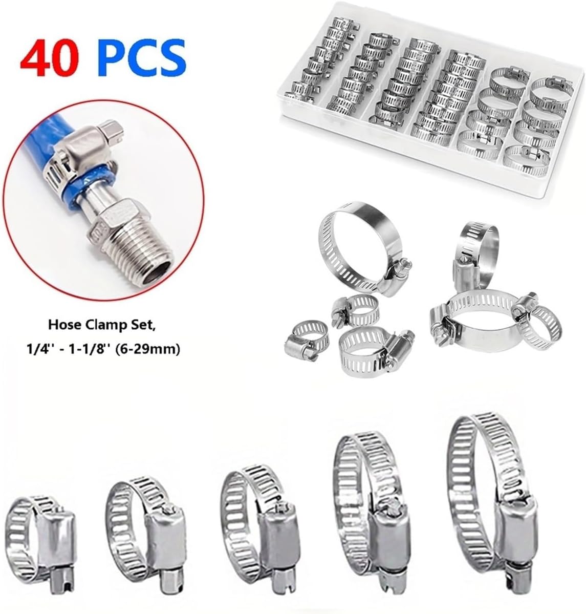 304 Stainless Steel Worm Clamp Hose Clamp with Fastener Adjustable DIY Pipe Hose Clamp Pipe Clamp 11.5ft