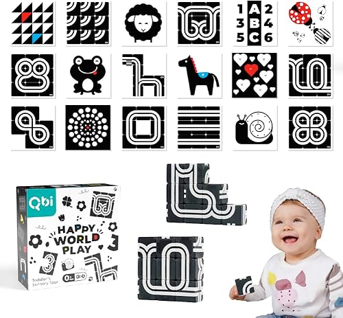 QBI Juguetes magnéticos para bebés de 0 a 6 a 12 meses, tarjetas de bebé en blanco y negro, juguetes para recién nacidos, tarjetas de alto contraste