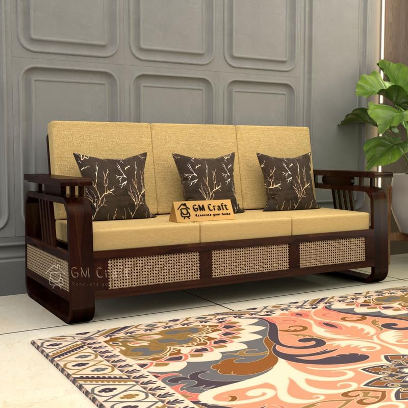 Sheesham Wooden Sofa Set 3 Seater - Premium Wooden 3 Seater Sofa for Living Room with Side Newspaper Holder - Solid Wood Sofa for Home & Office (Walnut, 3 Seater)-image-17