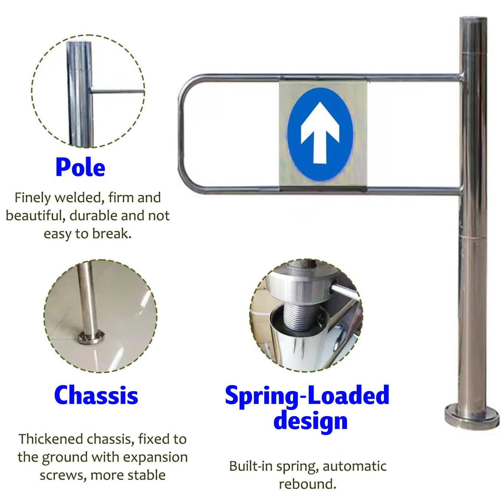 Puerta Batiente Metálica Robusta, De Una Sola Hoja, con Mecanismo De Resorte Y Cierre Automático. Puerta De Seguridad De Acero Inoxidable para Zonas Comerciales De Alto Tránsito. Left-60×97cm