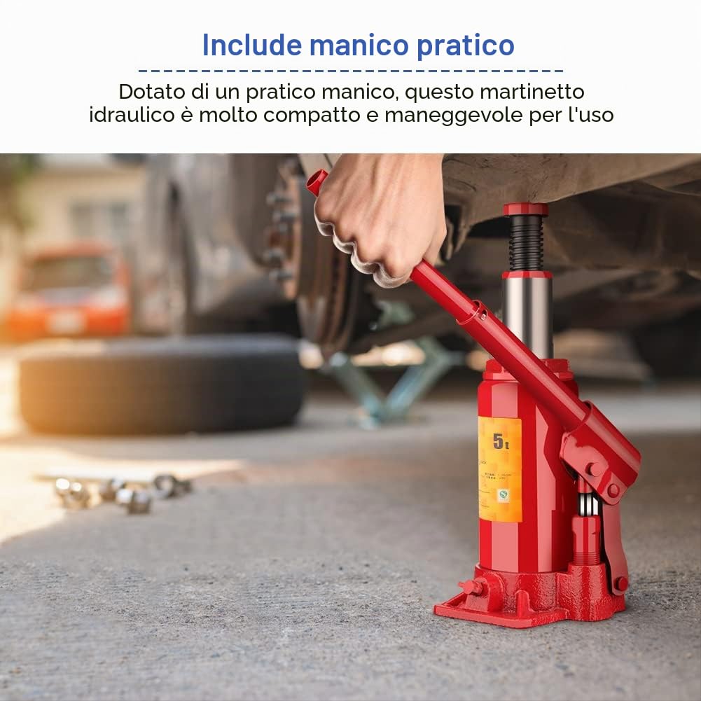 5T Martinetto Idraulico per Auto Furgoni Roulotte Trattori Cambiamento Pneumatico Professionale Sollevatore Idraulico a Bottiglia per Veicoli Pesanti