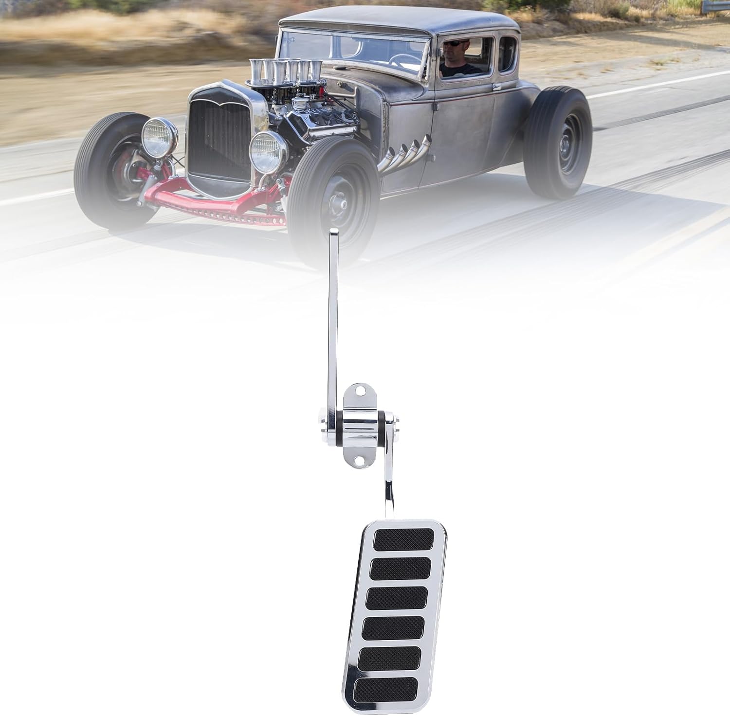 Universal Polished Aluminum Throttle Gas Pedal, 4.5 Inch X 2 Inch Accelerator Aluminum Street Throttle Pedal Assembly, for Classic Car, Hot, Custom Vehicle