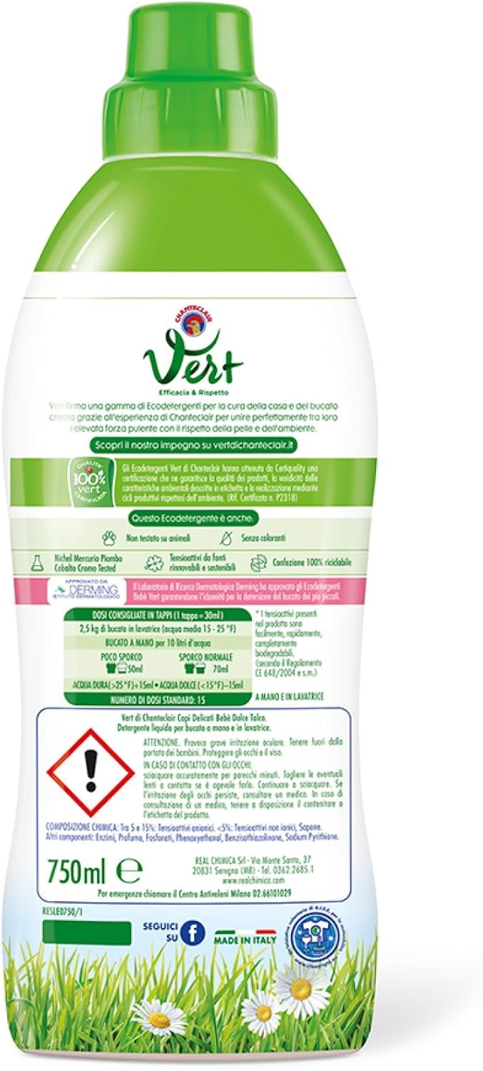 12 X CHANTECLAIR VERT detersivo liquido Capi Delicati Bebè Dolce Talco – Detersivo igienico per capi delicati – 750 ml + portachiavi Beni Culinari