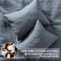 palassio 100% Cotton Striped Quilt Set California Cal King Size, Dusty Blue — image 4