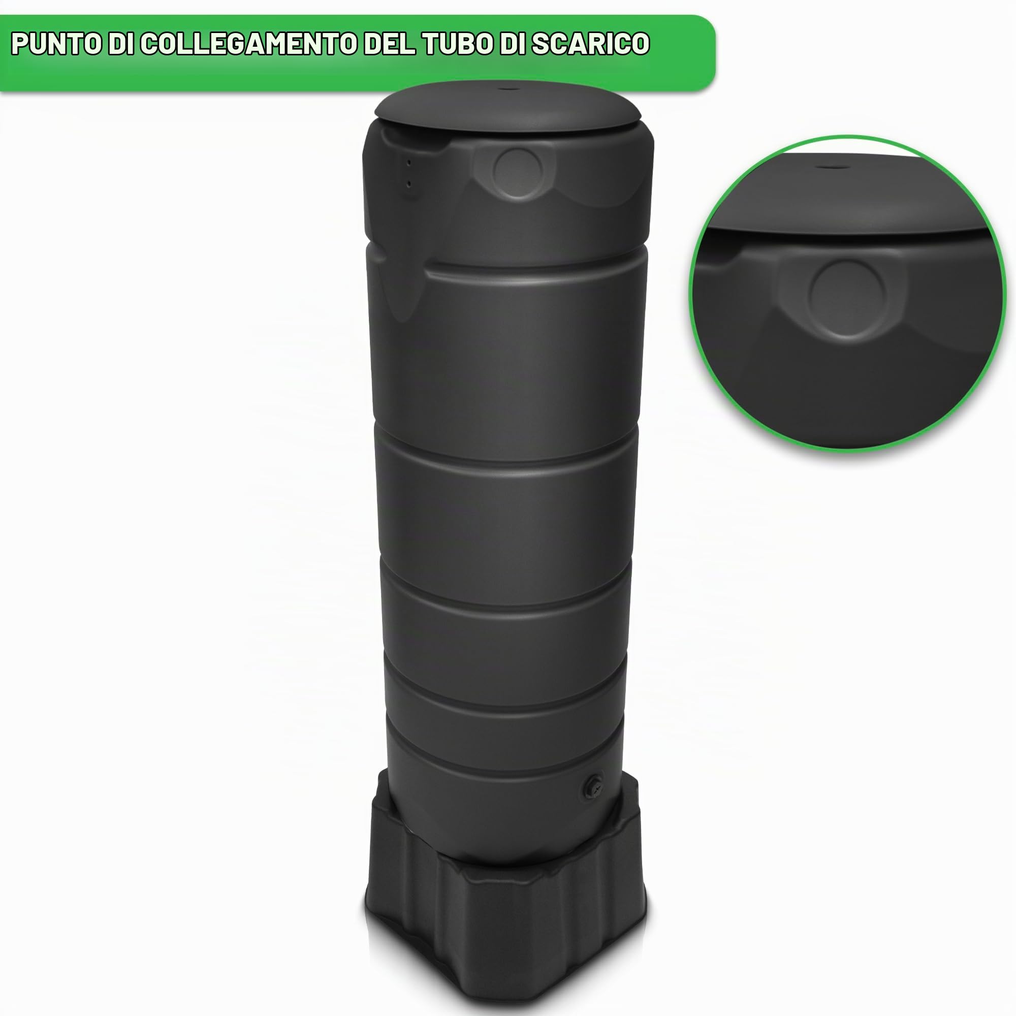 YourCasa CircleTower, barilotto antipioggia da 110 l, con base e coperchio e rubinetto, barile antipioggia in plastica, resistente al gelo, serbatoio dell'acqua piovana, per giardino