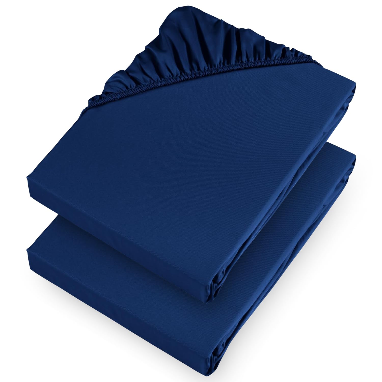 Aspire Homeware Fitted Bed Sheets Double 2 Pack 25 Cm Deep Pocket 10 Inch Navy Bed Sheet - Soft & Breathable Fitted Bedsheets Brushed Microfiber Shrinkage and Fade Resistant Bottom Sheet — image 1