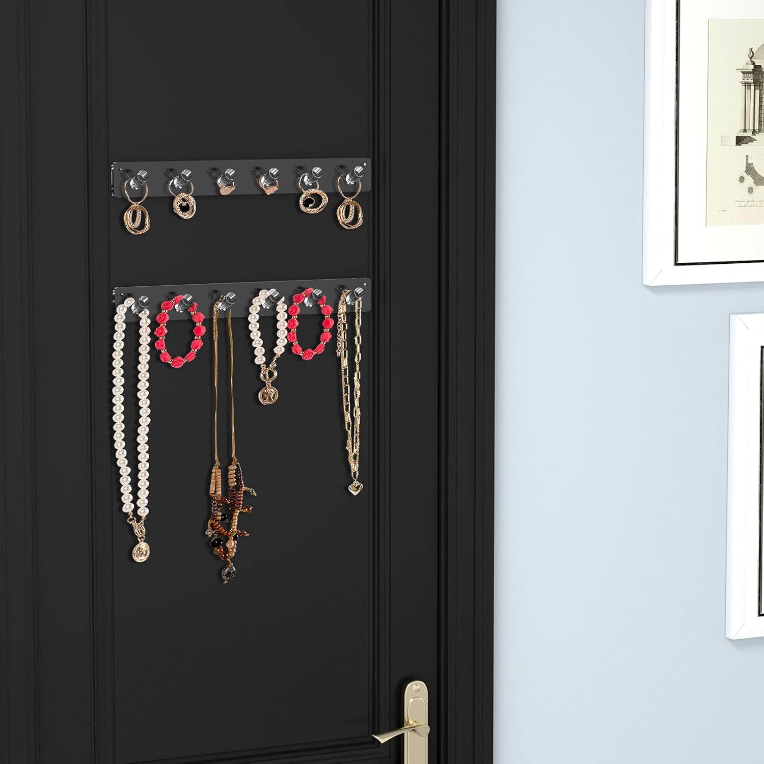 AITEE Acrylic Necklace Holder Organizer Wall Mounted with 6 Hooks, 2 PACK