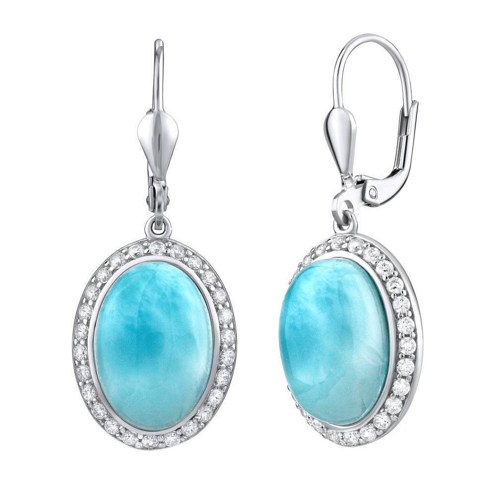 Orecchini SILVEGO In Argento 925 Con Pietra Larimar Azzurra, Modello JST14710LR, Finitura Rodiatura, Ipoallergenici, 11x36 Mm