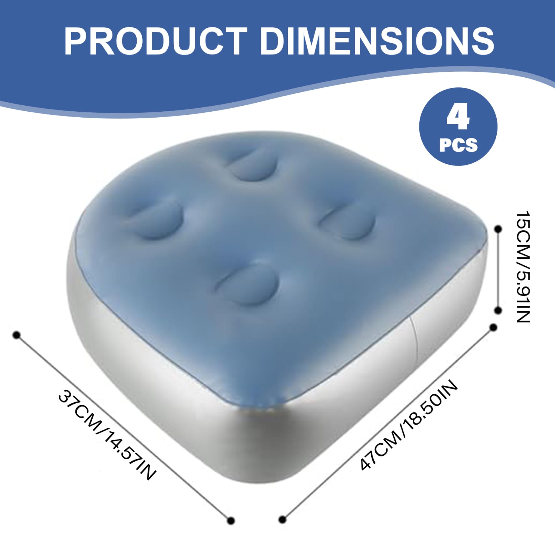 Asiento Elevador de 4 Piezas, Asientos inflables cómodos Antideslizantes de PVC de 18, 5x14, 6x5, 9 Pulgadas, Elevador Inflable Impermeable para Piscina, hogar, SPA, Asientos de