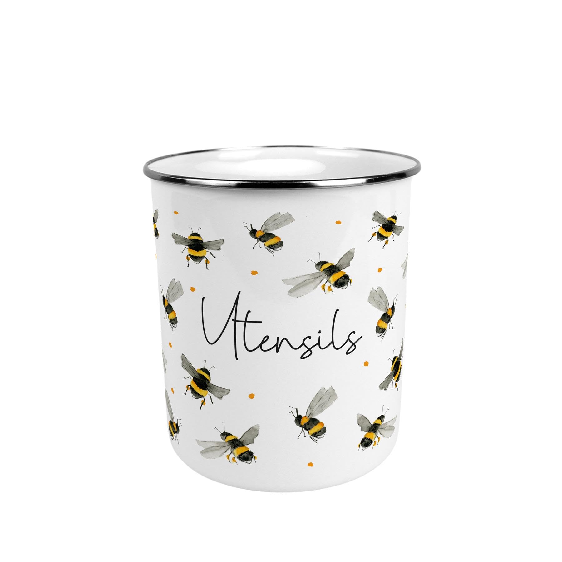 Purely Home Scattered Bees Large Metal Utensil Pot - Stylish Insect Tin Kitchen Utensil Holder/Organiser for Countertop - 15cm(h) x 14cm(dia.)
