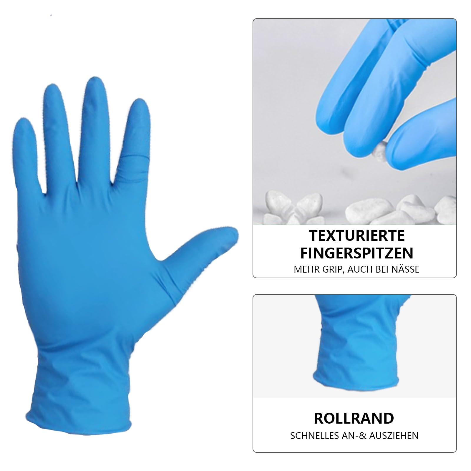 1000 x Einweghandschuhe, blau, puderfrei, latexfrei,Handschuhe aus reißfestem Nitril,Einweghandschuhe aus dickem Nitril,S,M,L,XL,für Medizin, Kosmetik und Lebensmittel (1000, M)