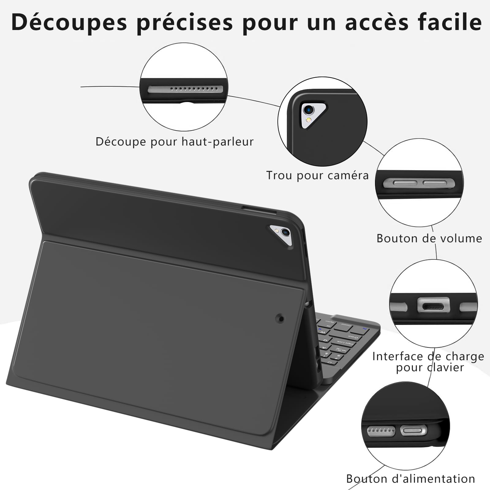 MMK Clavier Coque pour iPad 10.2 9/8/7ème Génération 2021/2020/2019, Détachable Clavier Bluetooth sans Fil pour iPad 10.5 inch Pro 2017/2019 Air 3, AZERTY Français