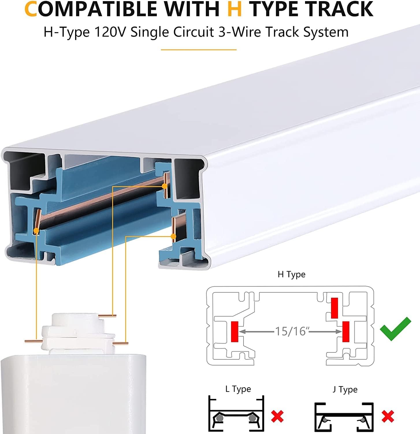 VANoopee Wider Beam 3-Color LED Track Lighting Heads Dimmable and 24W H Track Lighting Heads