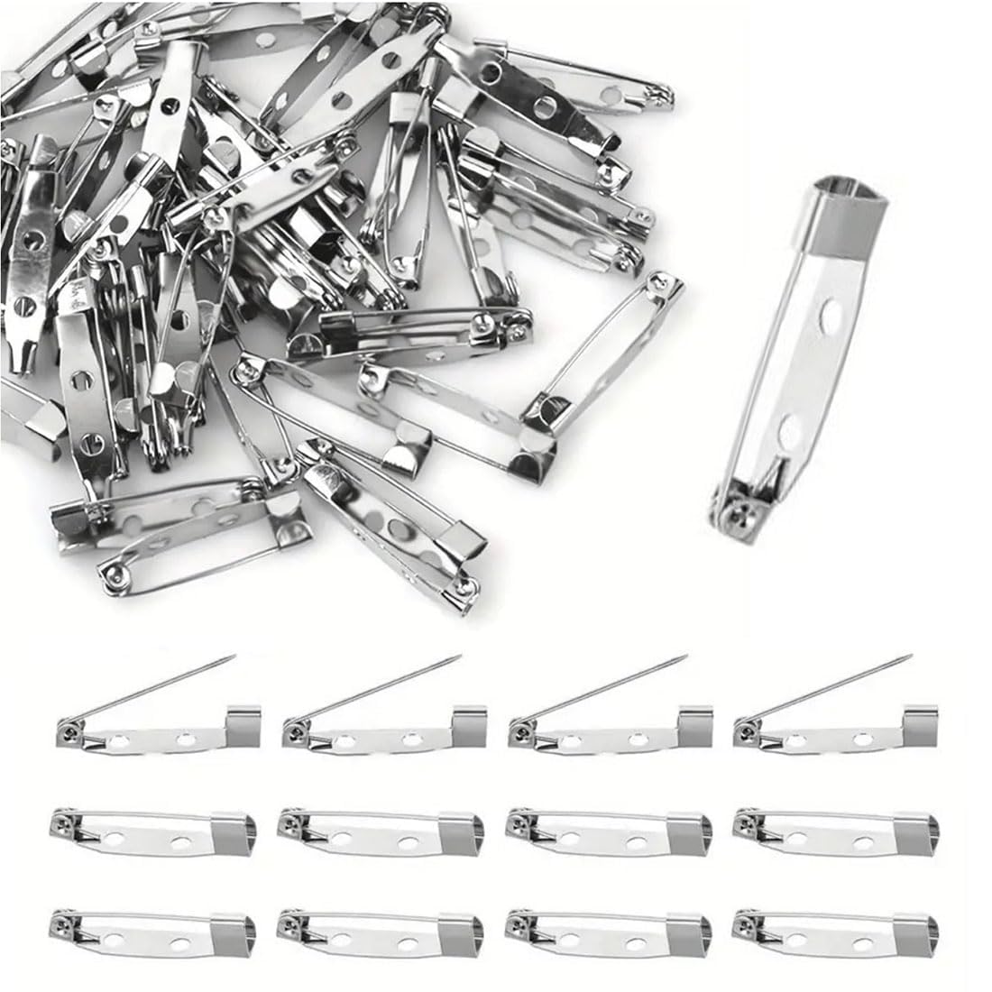 150-Piece Silver Brooch Pin Backs & Safety Clasps with Secure Back Clasp & Bar Fastener for Jewelry Making, DIY Crafts, Badges, Corsages, Boutonnieres, Name Tags (2cm, Nickel-Free)