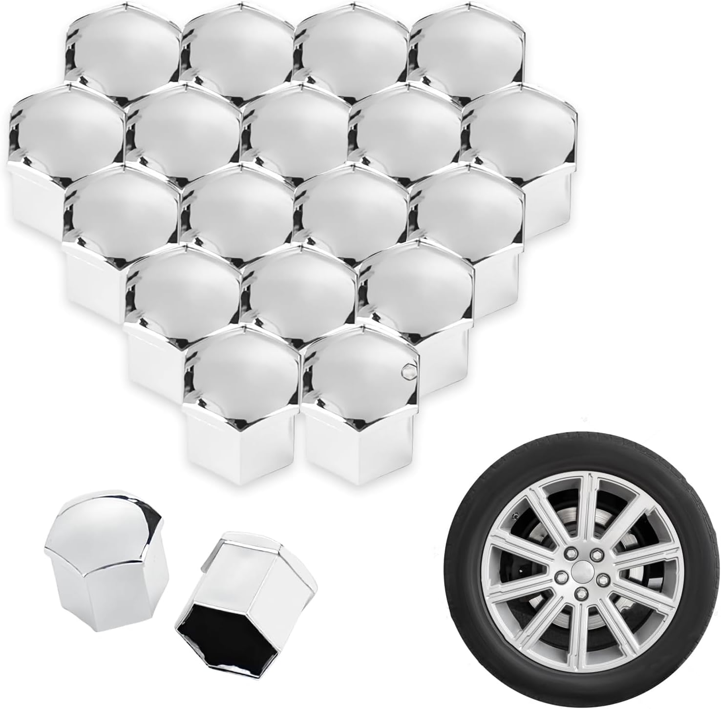 20 Pieces Wheel Nut Cap for Ford C-Max 2010-2015 2016 2017 2018 2019, Tire Screw Cap Protection Wheel Nut Covers Set Car Lug Nut Protector Bolt Covers,Silver-19MM