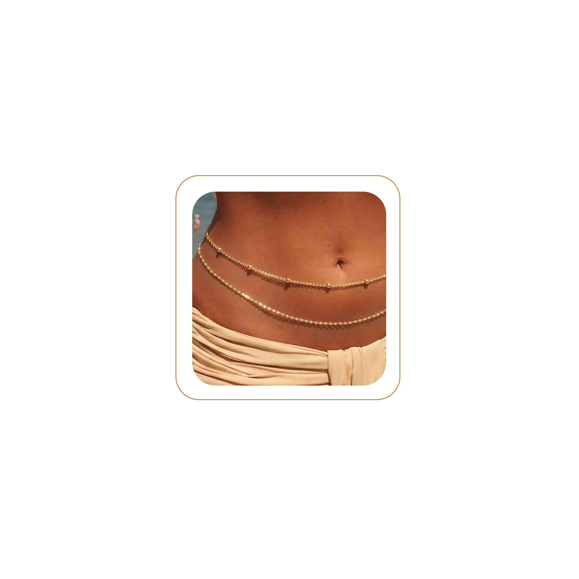MOODEAR Gold Plated Waist Chain for Women, Layered Waist Beads Belly Chain Waterproof Non Tarnish Jewelry, Adjustable Body Chain Belt, Beach Vacation Gift for Bikini, Dress & Summer Outfits