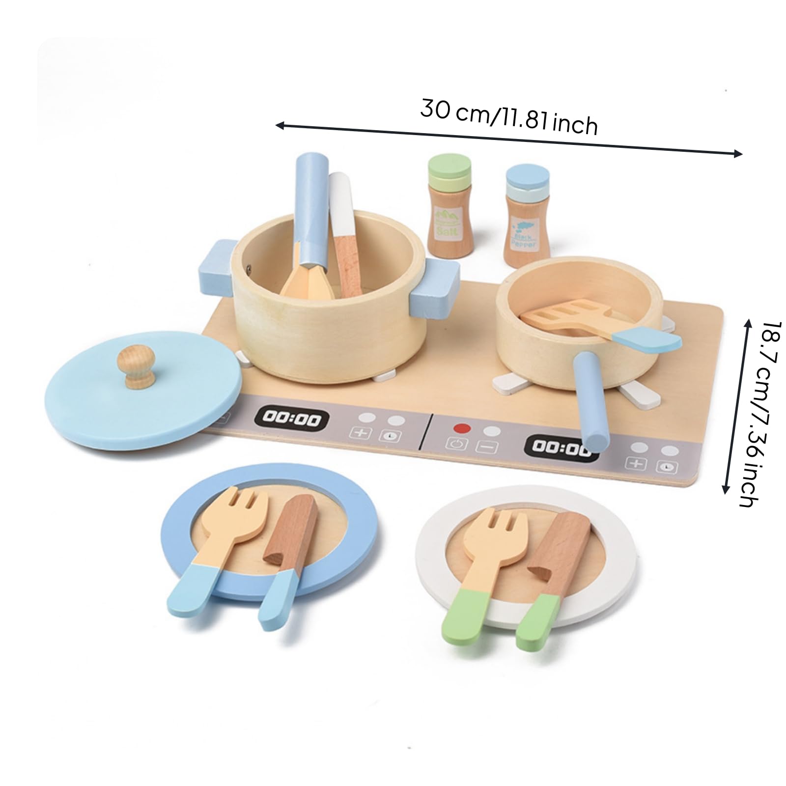 Almencla Accessori da per Bambini con Bordi Arrotondati Set di Stoviglie Giocattolo in Legno per Giochi di Famiglia Immaginativi