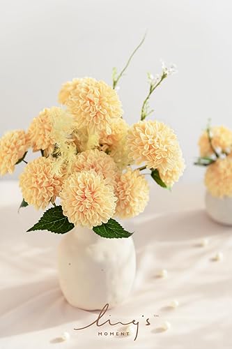 Miniatura 2 de Ling's Moment Flores artificiales de dalia de 2.5 pulgadas, 25 piezas de flores amarillas cremosas para decoración de boda, centros de mesa, ramos,