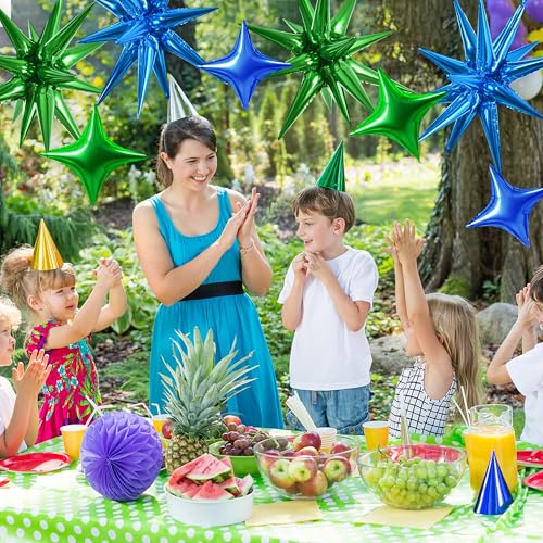 Image of TONIFUL 18Pcs 22Inch Blue Green Large Explosion Star Mylar Balloons and 10Inch Four Pointed Star Balloons Set for Christmas New Year Birthday Wedding Bridal Shower Anniversary Photo Booth Supplies
