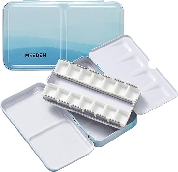 MEEDEN Empty Watercolor Paint Palette Travel Water Color Palette Tin with 12 Half Pans - Portable Metal Palette Tin Box for Artist Student Adults Blue
