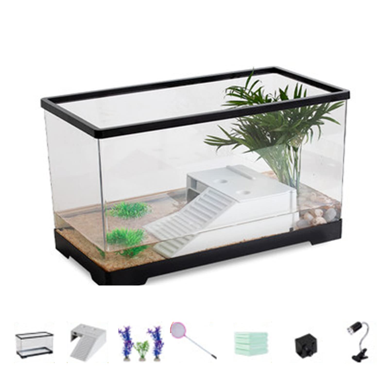 Tanque de Tortuga de plástico para Acuario, Tortugas de Peces, hábitat Transparente para Reptiles con Accesorios, fácil de Limpiar, para cangrejos ermitaños, (60 x 30 x 29 cm)