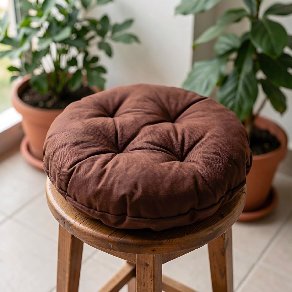 Kichvoe Stool Seat Cover Padded Cushion, 14 Inch Coffee Canvas