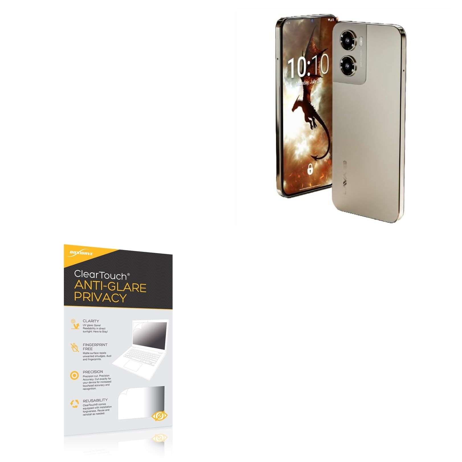 BoxWave Screen Protector Compatible With Lava Blaze Dragon - ClearTouch Anti-Glare Privacy (2-Pack), Privacy Screen Protector Flexible Film Anti-Glare