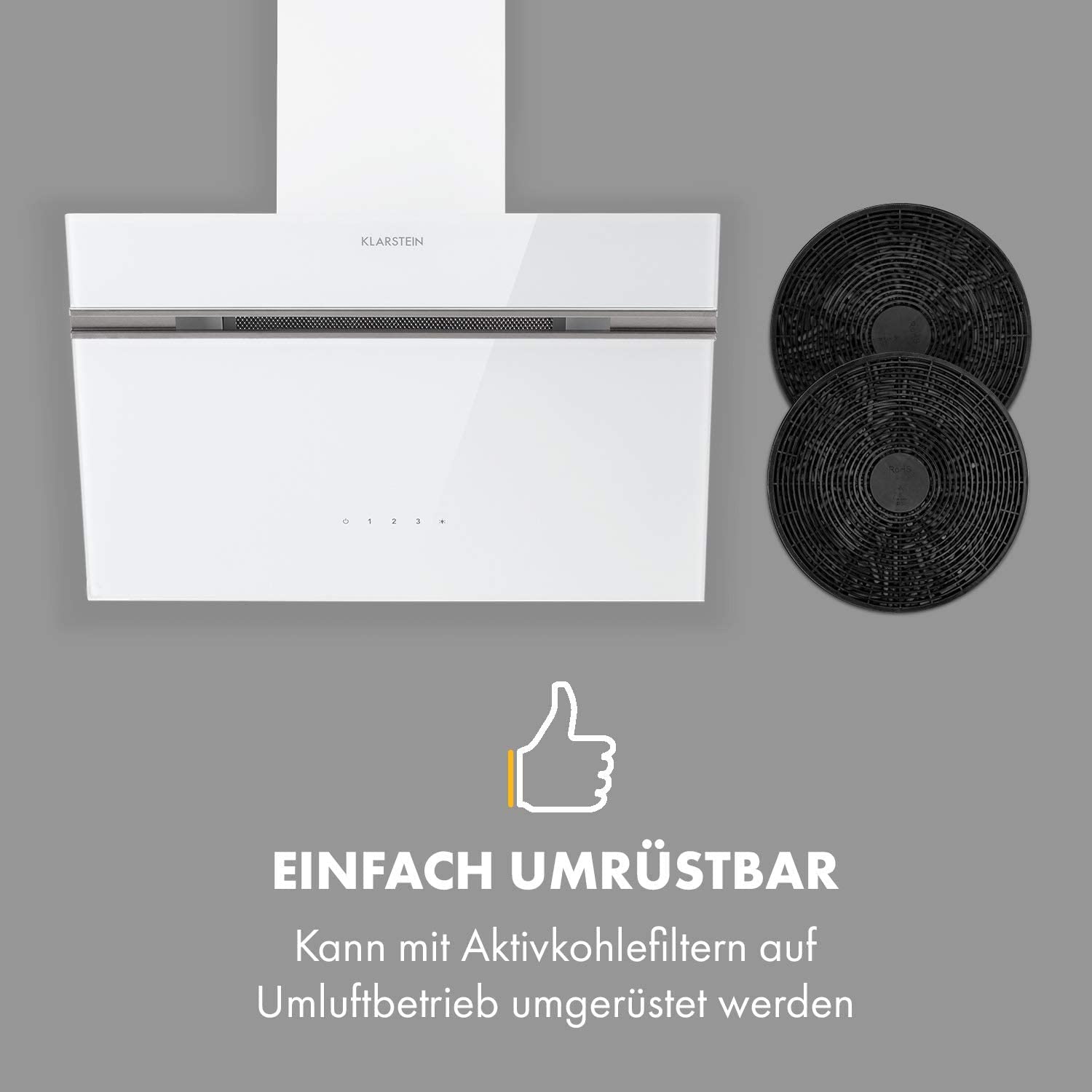 Klarstein Afzuigkap, afzuigkap voor keuken, afzuigkap met filter, afzuigkap met 594 m³/h luchtstroom, wandkap met ledverlichting, energieklasse A, afzuigkap, 60 cm convectie