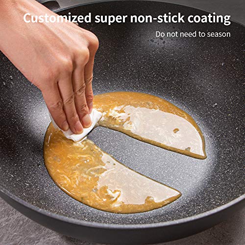 SKY LIGHT Wok Pan with Lid, 12-inch Nonstick Stir Fry Pan, 100% APEO & PFOA-Free Granite Stone Coating, Cookware Pot with Detachable Wooden Handle, Induction Compatible - Thumbnail 7