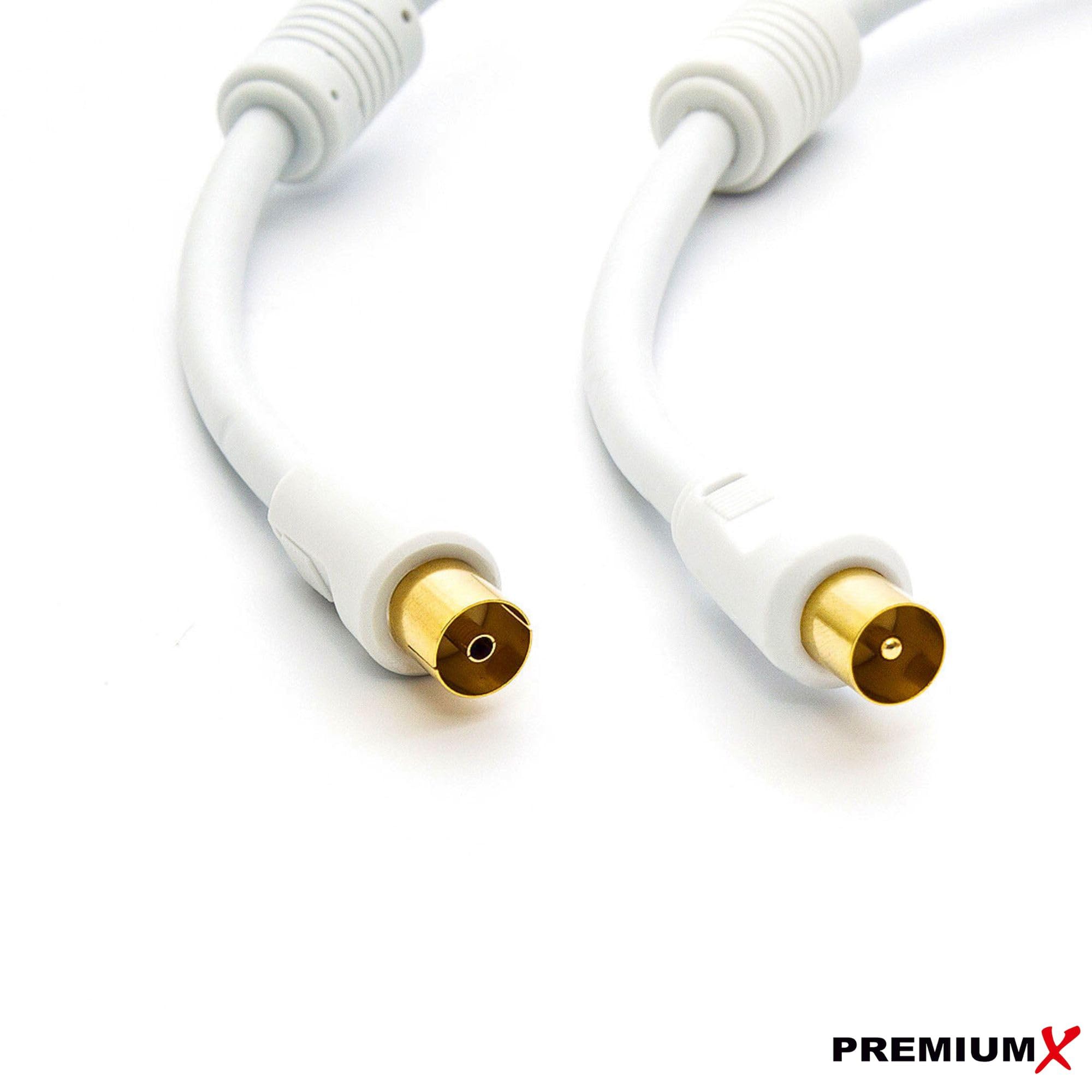 Premium X Cavo antenna TV HDTV Full HD, 4K, cavo coassiale da 10 m, connettore in metallo completo su presa IEC per televisione digitale e radio, DVB-T/T2, DVB-C, DVB-S/S2, bianco
