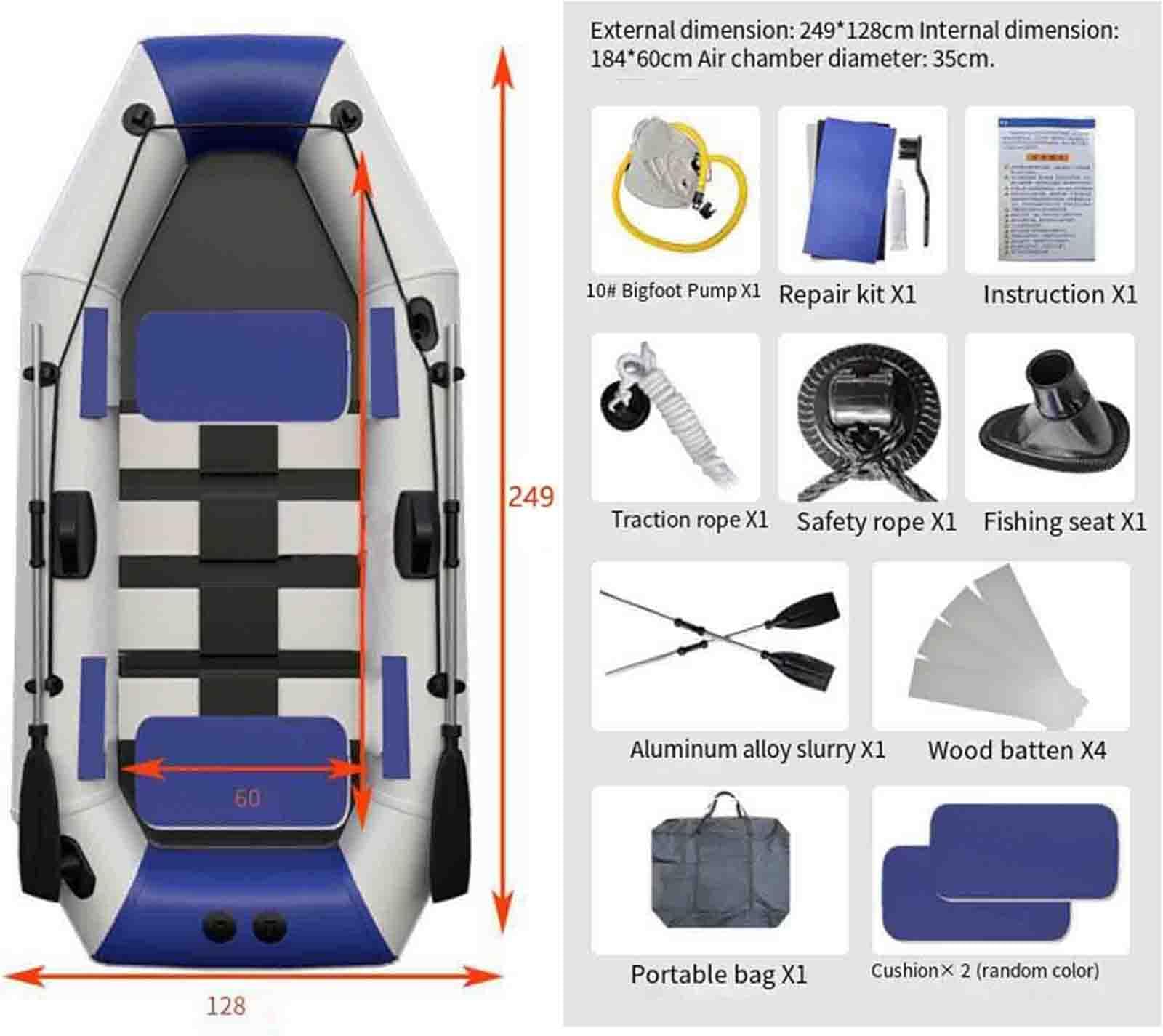 Gommone Pieghevole Portatile in PVC Gommone Gommone Gonfiabile per 1-5 Persone Gommone alla Deriva Strumento per Immersione Set per Zattera Resistente allo Strappo