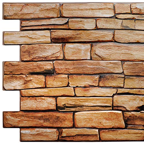 Dundee Deco PG7015 Brown Red Faux Slate, 3.2 ft x 1.6 ft, PVC 3D Wall Panel, Interior Design Wall Paneling Decor, 5.3 sq. ft.