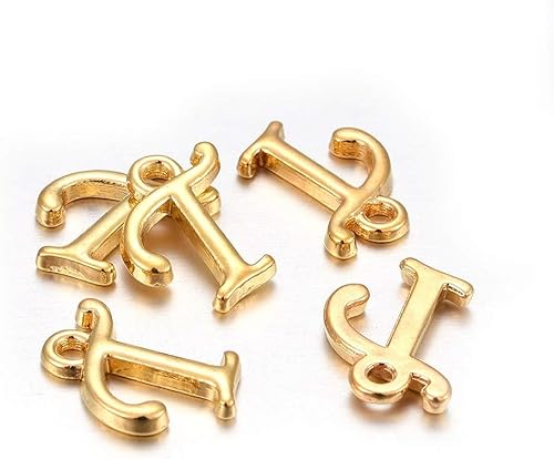 Miniatura 6 de FASHEWELRY 20 dijes de aleación del alfabeto, chapados en oro, letra J, cuentas iniciales para hacer pulseras, collares, joyas