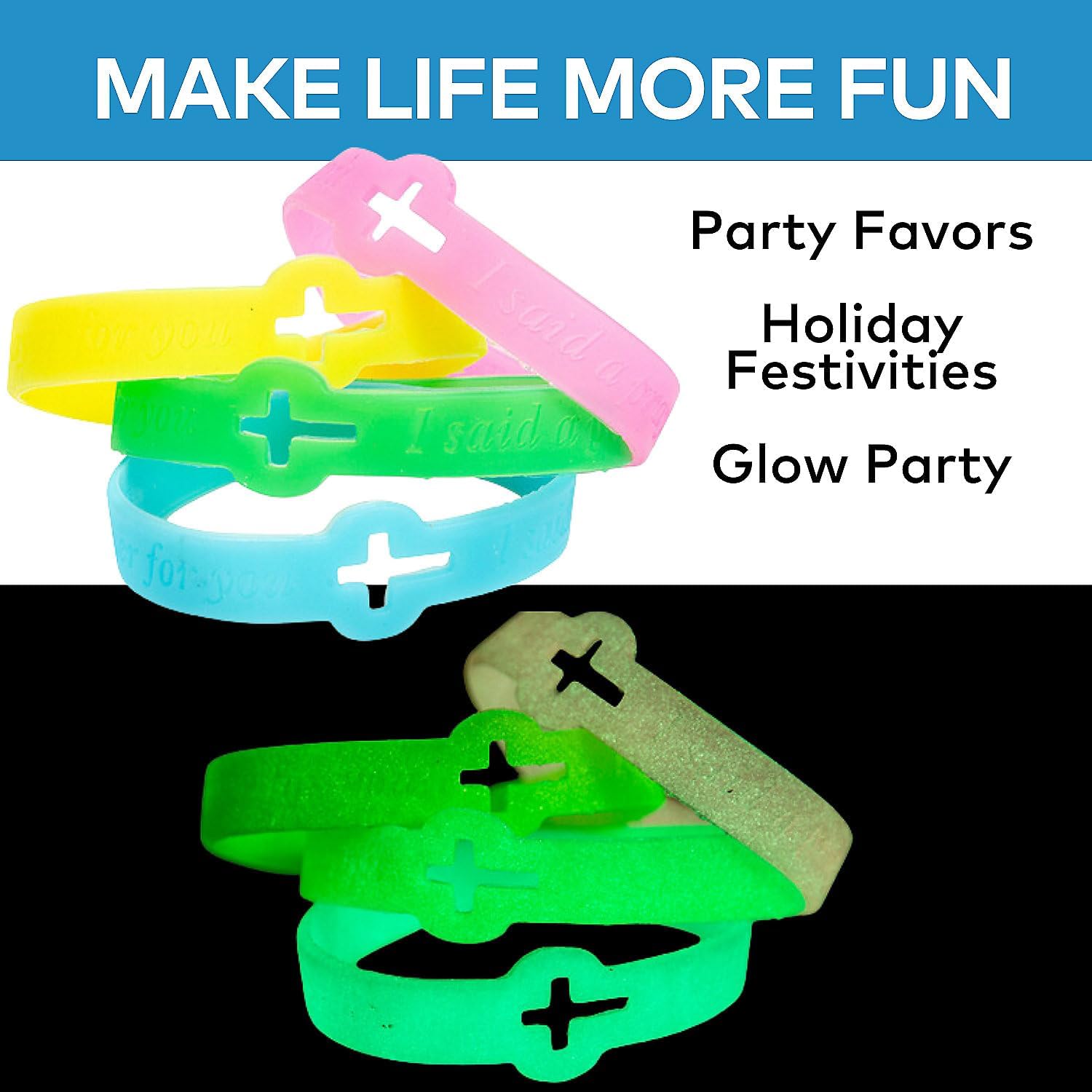 Fun Express Cutout Cross Glow-in-the-Dark Faith Rubber Bracelets Power Bracelets, Party Favors - VBS Vacation Bible School Supplies/Decor 12 pieces image 3