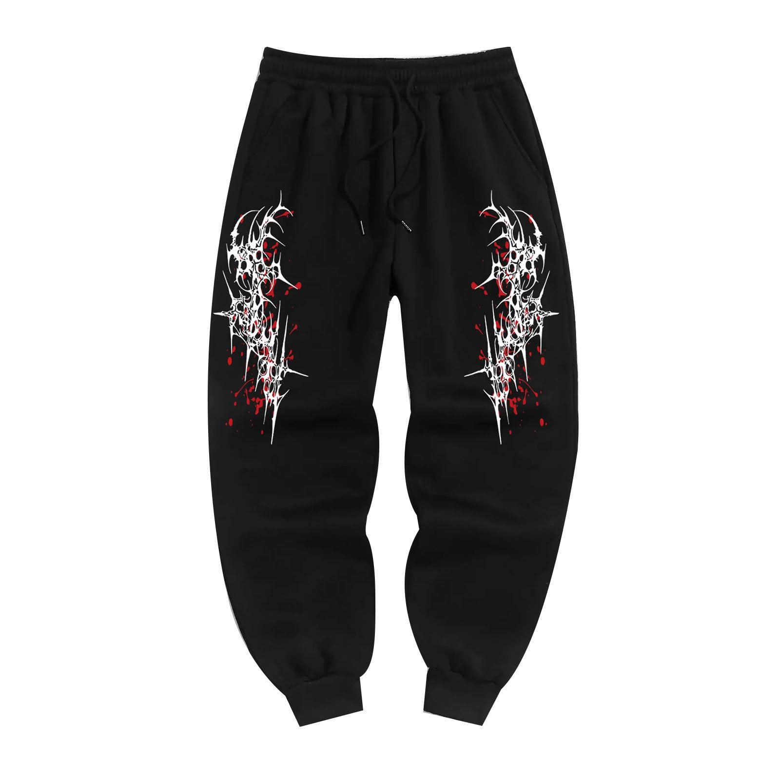 HIBAOOD Gothic Thorn Print Jogger Sweatpants for Men, Y2K Dark Aesthetic Streetwear Graphic Casual Jogging Bottoms, Elastic Drawstring Waist Hip Hop Sweatpants with Pockets Black