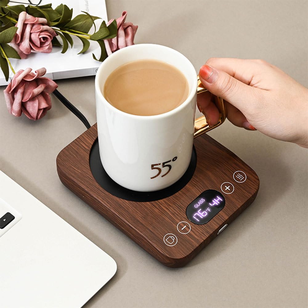 Calentador de taza, 12 x 15 cm, placa calefactora con 3 ajustes de temperatura constante, parada inteligente de 4 horas, placa calefactora para café té y bebida leche (taza no incluida)