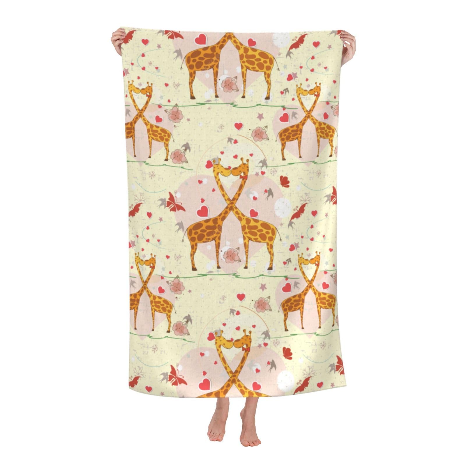 Cbaaghh Giraffe Heart Flower Butterfly Print Adult Beach Towels,Beach & Pool Towel,Beach Towels,Towels For Camping