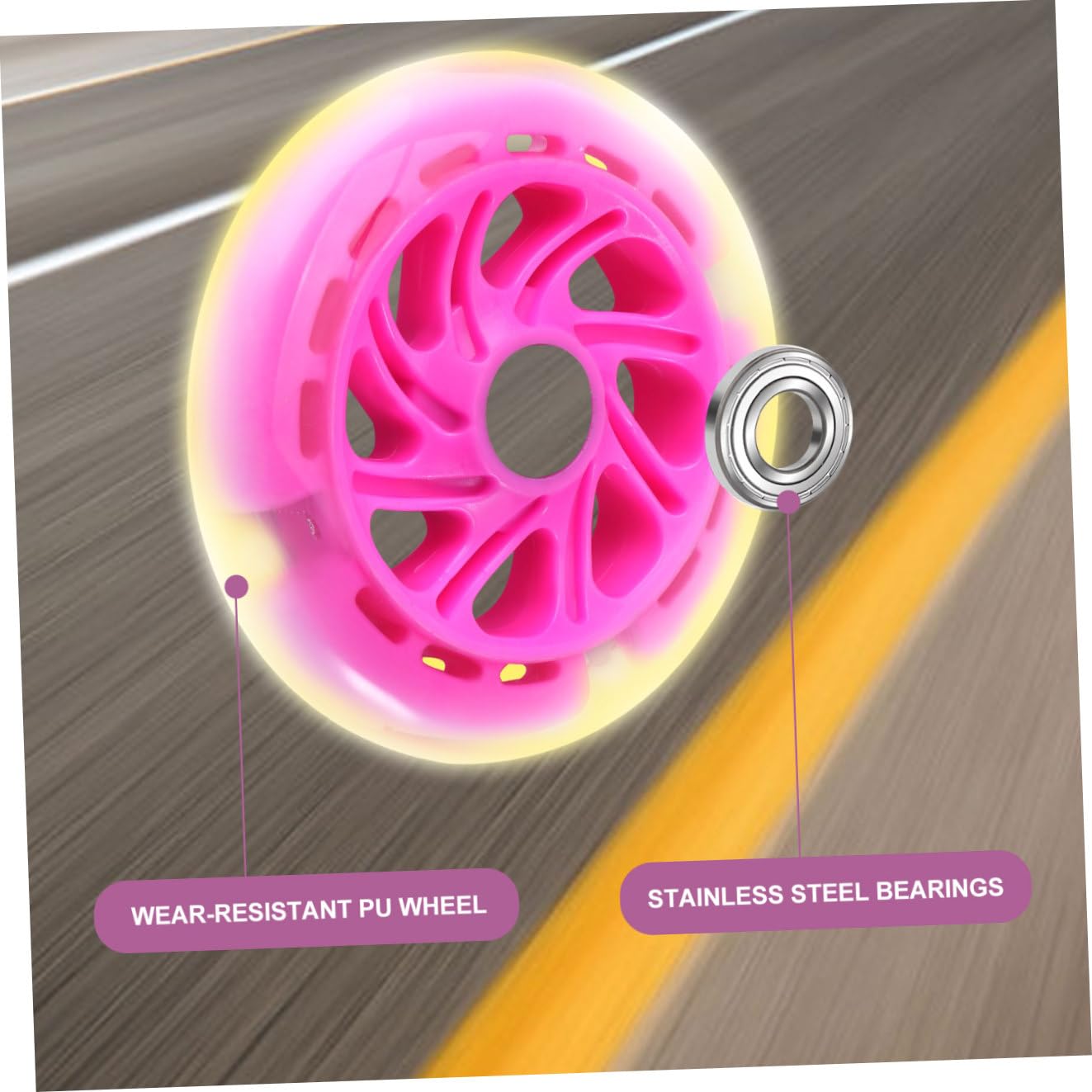 2 Ruedas de Repuesto para Patinete Luces de Pu Rosa, Alta Elasticidad y Buen Agarre, Ideales para Caminos de Concreto y Plazas