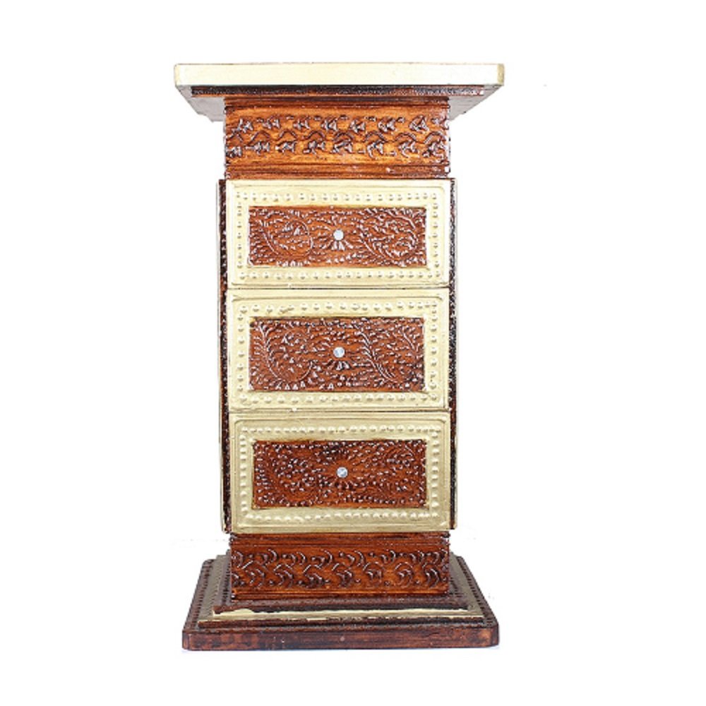 Apka Mart The Online Shop APKAMART Hand Crafted Wooden Side Corner Pillar Cum Cabinet - 24 Inch Height - Handicraft Showpiece & Utility Article for Home Decor, Room Decor and Gifts