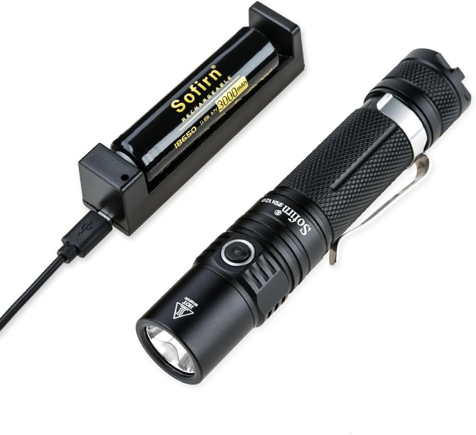 Sofirn Led Torch, SP32A V2.0 EDC Flashlight 1300 Lumen XPL 2 LEDs 6 Brightness Modes with 18650 Battery Charger